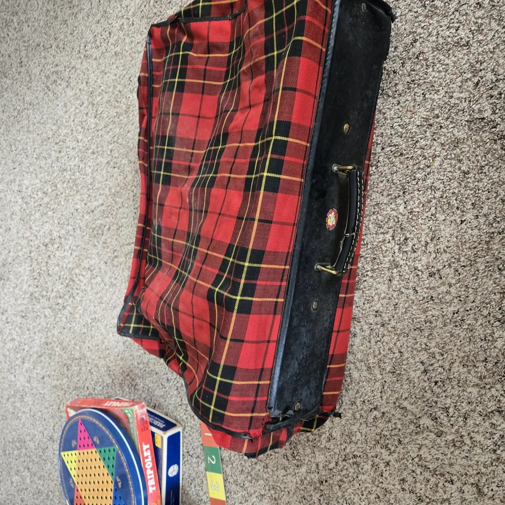 Red CarSac Plaid Hanging Garment Bag Storage Vintage Travel Retro Suitcase